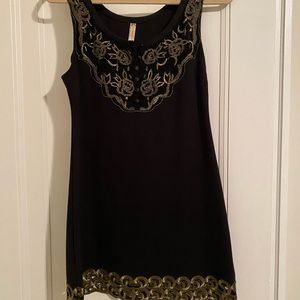 Free People - Black Mini Dress w/ Gold Embroidery - Sz 4